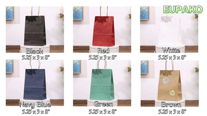 Small Black Kraft Paper Gift Bags 149-Piece Pack with Handles in 5.25 x 3 x 8 Inch Size for Retail