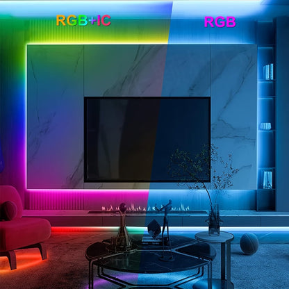 RGBIC LED Strip Lights Music Sync App & Remote Control - IP65 Waterproof Cuttable Flexible Neon Rope Light Color Chasing for Bedroom Gaming Room TV Backlight Outdoor Courtyard Christmas Halloween Decoration 2m 3m 5m