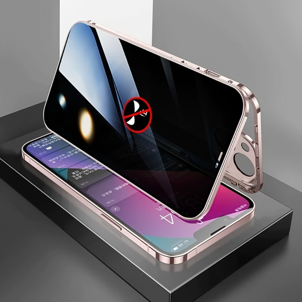 Phone Case Privacy Screen with Aluminum Alloy Frame, Rear Stand and MagSafe Support for iPhone 15 Pro