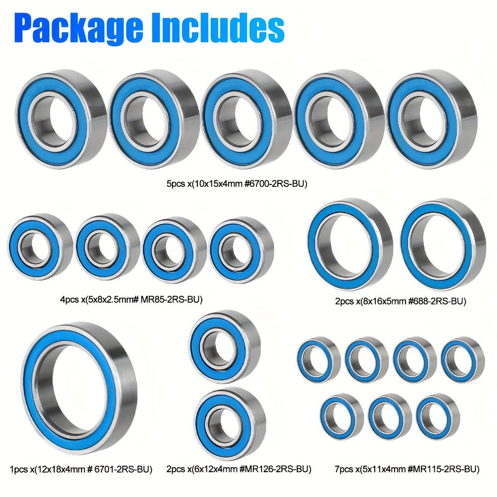 21-Piece Sealed Ball Bearing Set for Select 1/10 Scale RC Cars, Friction-Reducing Replacement Parts