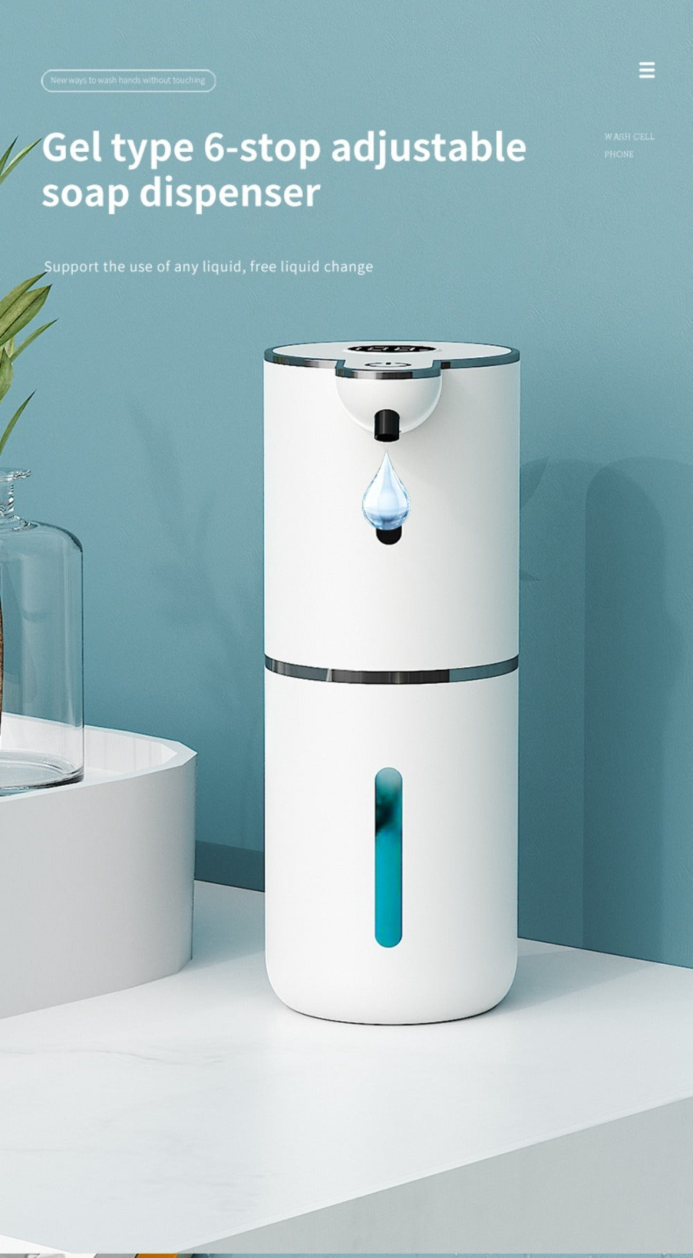 Rechargeable Touchless Foam Soap Dispenser with Six-Level Display, Countertop or Wall Mount in Black or White