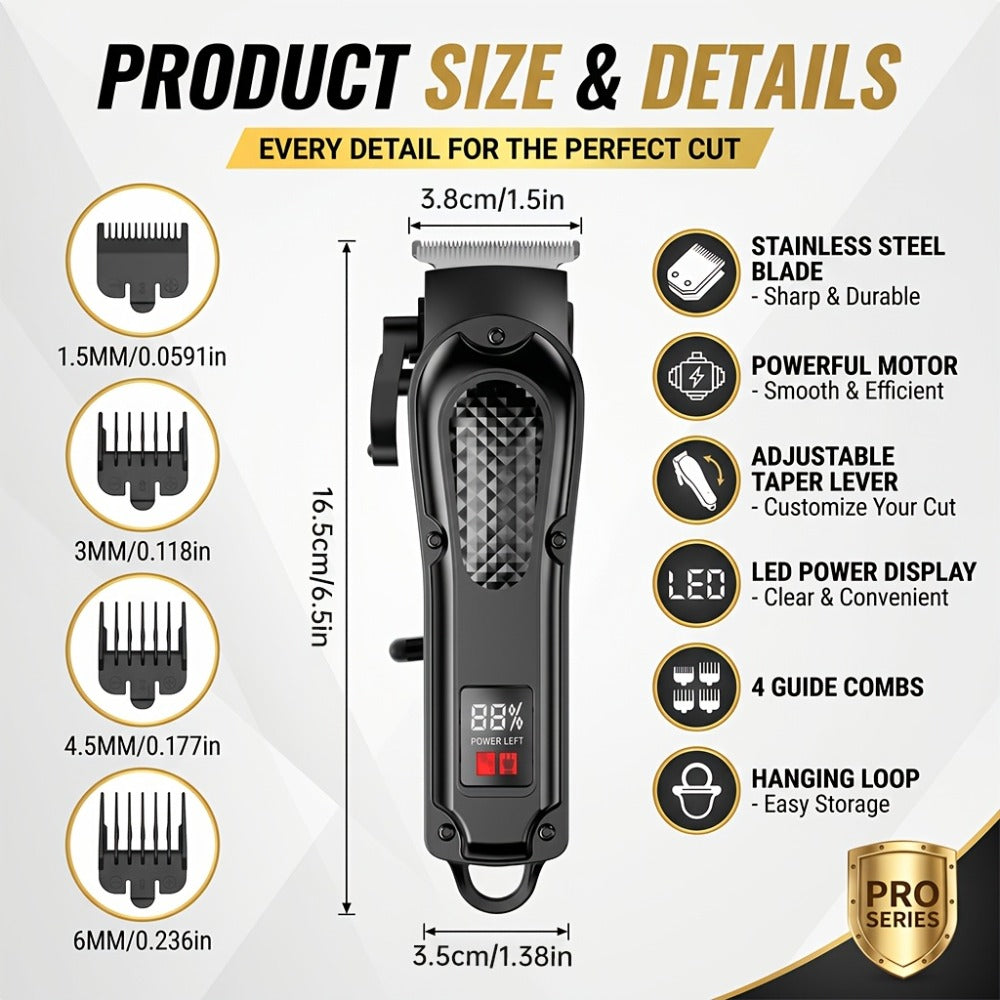 2-Piece Hair Clipper Set with Full-Size Clipper, Detail Trimmer, Guide Combs and USB Charging Accessories
