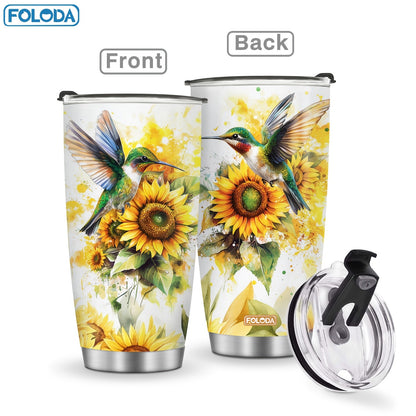 Twenty-Ounce Hummingbird and Flower Travel Tumblers in Ten Exact Printed Design Configurations