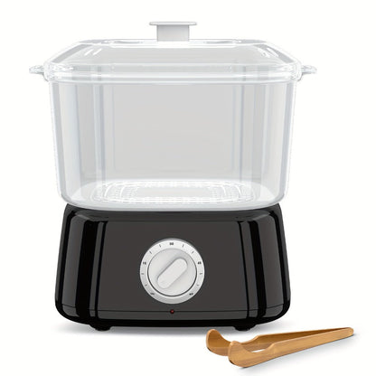 Compact Countertop Towel Steamer with Rotary Control, Black or White Base and Removable Clear Container