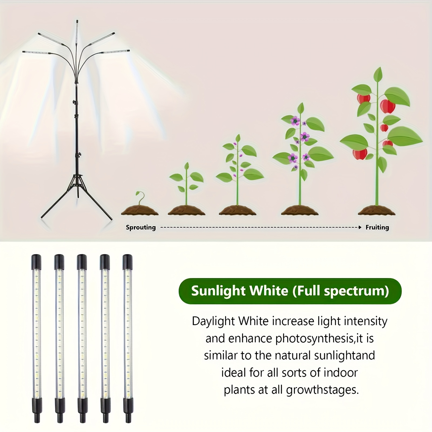USB Tripod LED Plant Lamp with 4, 5 or 6 Flexible Heads and Adjustable 29-61in Floor Stand