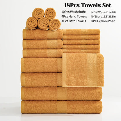 Towel Set 12, 16 or 18 Piece 450GSM Cotton-Blend Bath, Hand and Face Towels in Multiple Colors