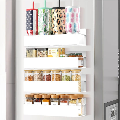 Magnetic Storage Box Organizer for Refrigerator, Washing Machine & Coffee Machine – Strong Magnetic Adsorption No-Drill Spice Rack & Kitchen Organizer, Stylish Household Storage (Black/White, 2/4pcs)