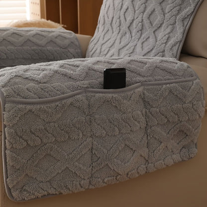 Quilted Recliner Chair Cover with Armrest Panels, Side Pocket and Elastic Straps in Three Neutral Colors