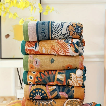 80 × 160 cm Printed Bath Towel with Six Patchwork, Dragonfly, Sunflower and Floral Patterns