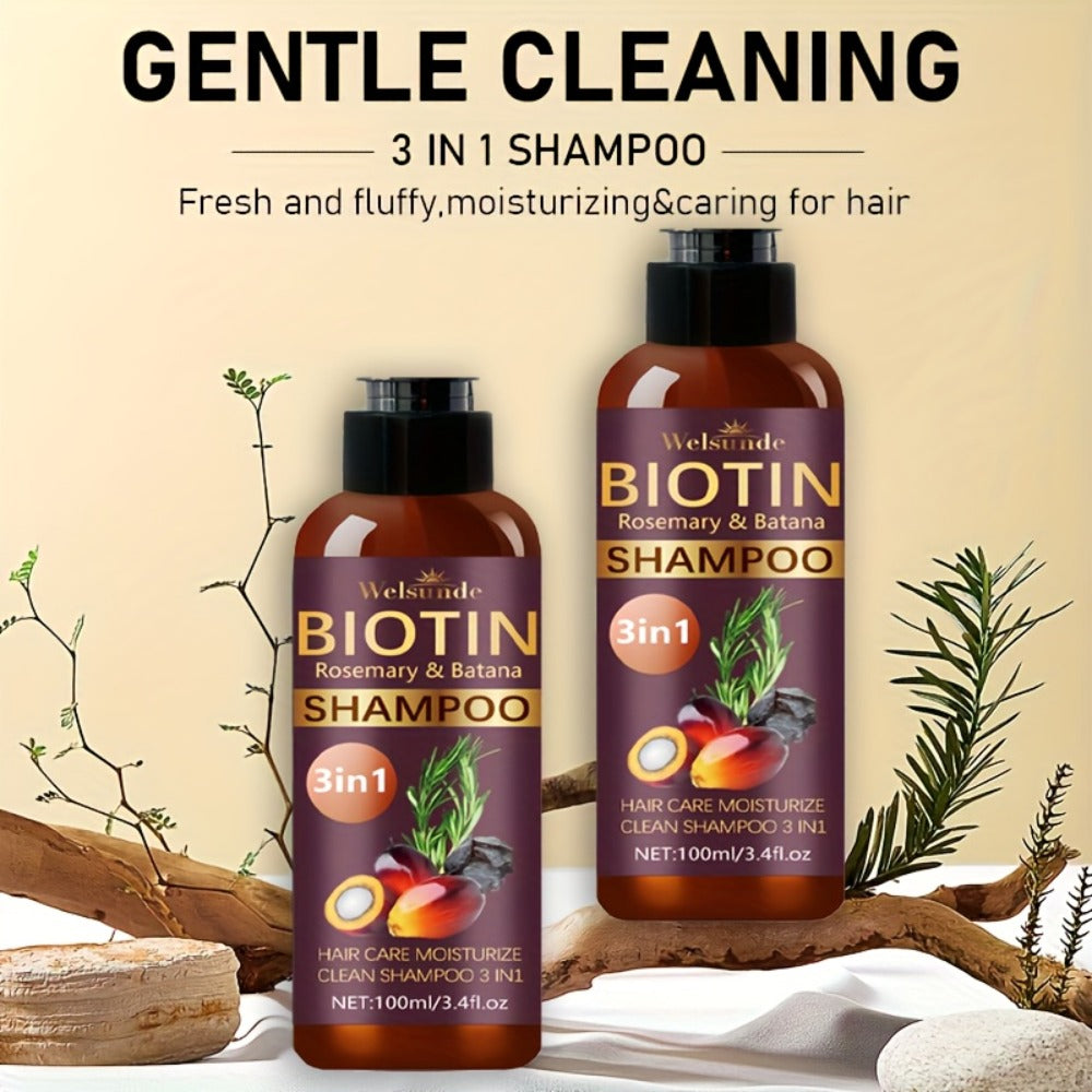 Two-Pack 100 ml Batana Oil Shampoo with Biotin and Rosemary Extract for Daily Hair Care Routines