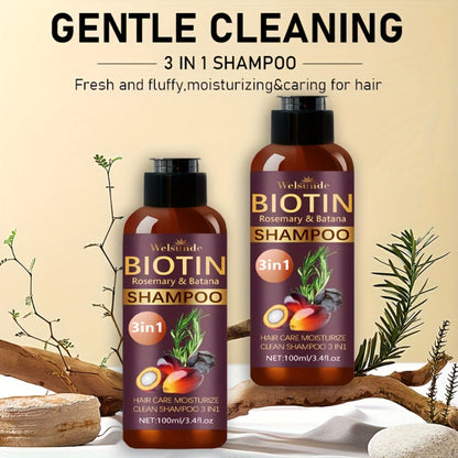 Two-Pack 100 ml Batana Oil Shampoo with Biotin and Rosemary Extract for Daily Hair Care Routines