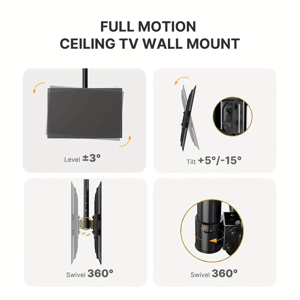 360° Swivel Ceiling TV Mount Height Adjustable 26-65 Inch, Full Motion Rotating Pole Bracket, Tilt ±15°