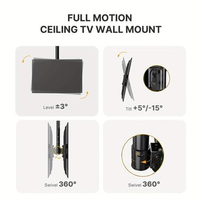 360° Swivel Ceiling TV Mount Height Adjustable 26-65 Inch, Full Motion Rotating Pole Bracket, Tilt ±15°