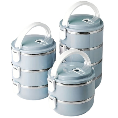 Stackable Bento Lunch Box, Stainless Steel Cylindrical Meal Container in 2-Layer, 3-Layer or 4-Layer Options