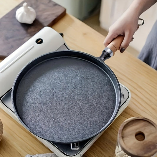 Mini Cast Iron Frying Pan 4.7 Inch with Wooden Handle for Omelets Pancakes Crepes - Non-Stick Skillet Even Heat Distribution Durable Kitchen Cookware