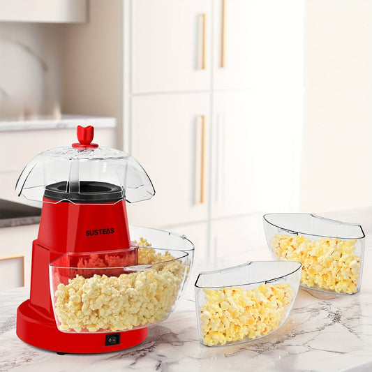 Hot Air Popcorn Maker with 4 Bowls – Oil-Free Electric Popcorn Machine 95% Pop Rate Ready in 3 Min | Portable Popcorn Popper for Movie Night Family Gatherings Parties Home Theater Kitchen Use Red