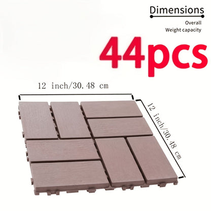 Interlocking Deck Tiles 44-Pack 12"x12" Waterproof Outdoor Patio Tiles – All-Weather PP Material, High Load-Bearing, Easy Snap-Lock Install, Grid Pattern Flooring for Poolside, Balcony, Backyard, Patio & Bathroom