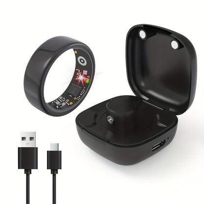 R18 Smart Ring Activity Tracker with 20+ Workout Modes – Sleep & Stress Monitor, Heart Rate, iPhone & Android Compatible, USB Charging, Silvery Black Golden (Size 7-13) Fitness Gift for Men Women