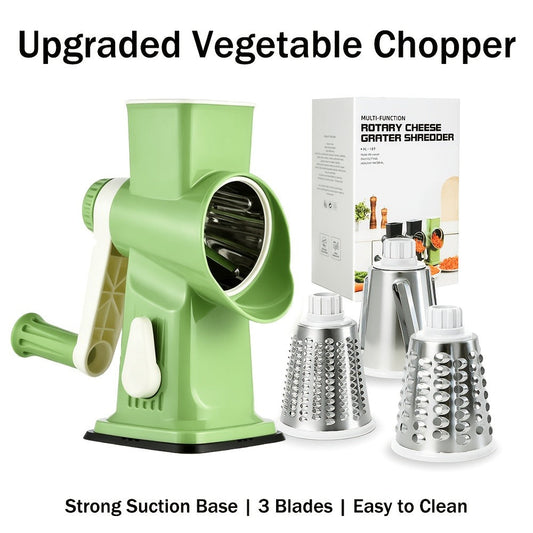 Rotary Vegetable Chopper Cheese Grater 5 Interchangeable Drum Blades Suction Base Ergonomic Handle for Cheese Vegetables Nuts Slicing Shredding