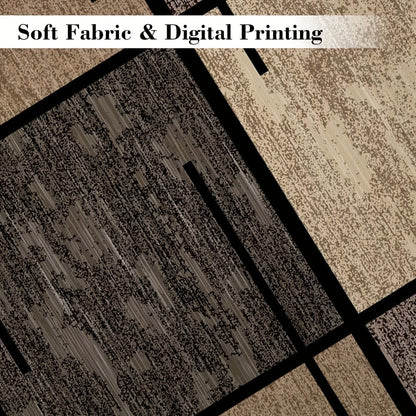 Area Rug Geometric Beige Brown 850 GSM Polyester Velvet in Four Machine-Washable Room Sizes