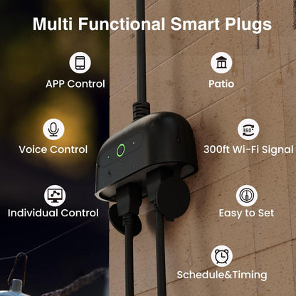 Outdoor Indoor Smart WiFi Plug GHome WP7, Voice & App Control, Works with Alexa & Google Home, Timer Schedule, No Hub Required, 2.4GHz, Black – Garden Garage Yard Patio Smart Outlet