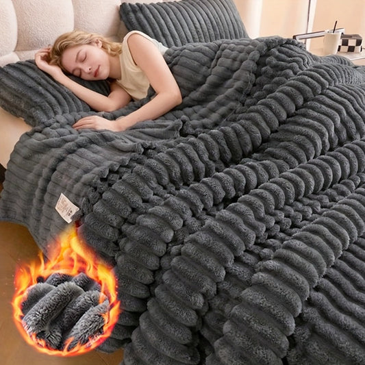 Reversible Faux Rabbit Hair Blanket – Thickened Soft Thermal Throw for Bed, Nap, Office & Camping, All Season, 4 Colors, 5 Sizes
