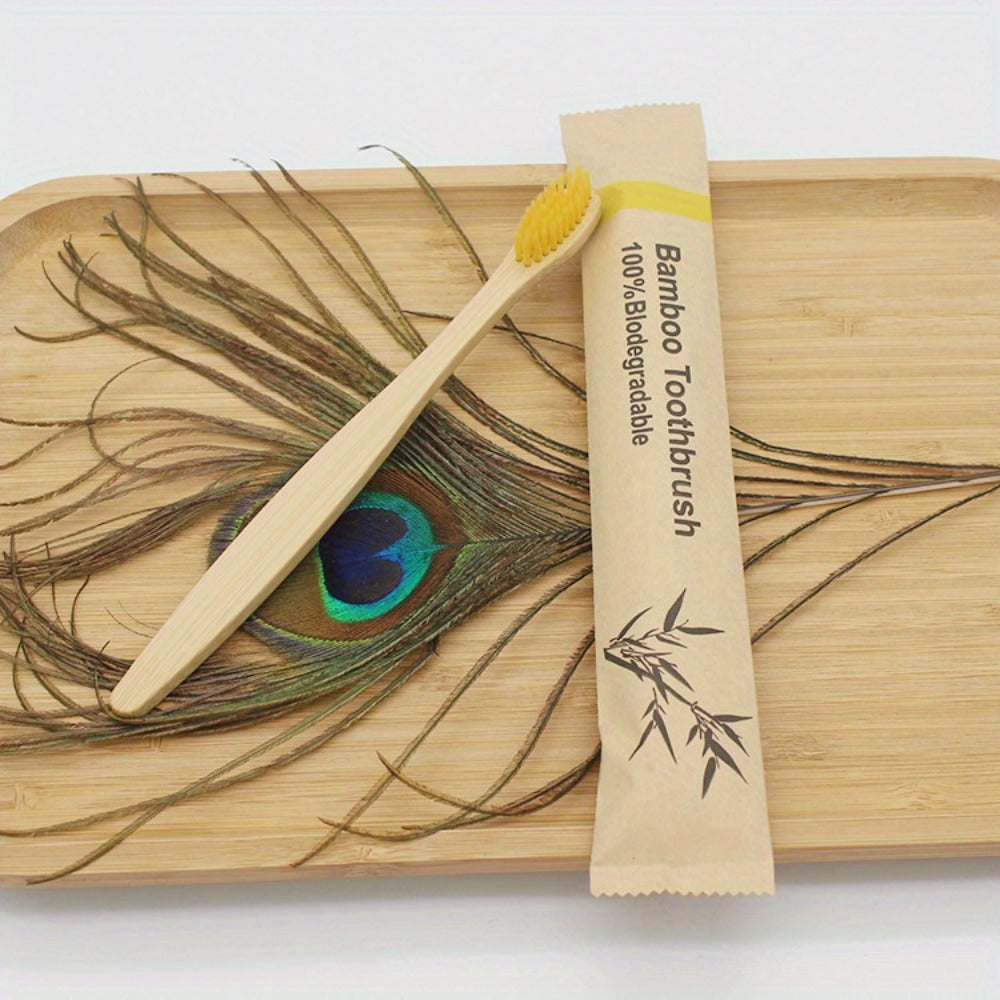 20-Piece Bamboo-Labeled Toothbrush Set with Individually Wrapped Handles and Mixed Bristle Colors