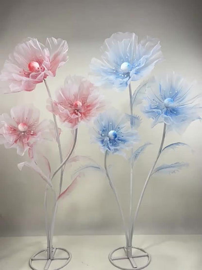 Artificial Flowers Giant Three-Piece Silk Mesh Display Set with Base, Branches and Eight Color Options