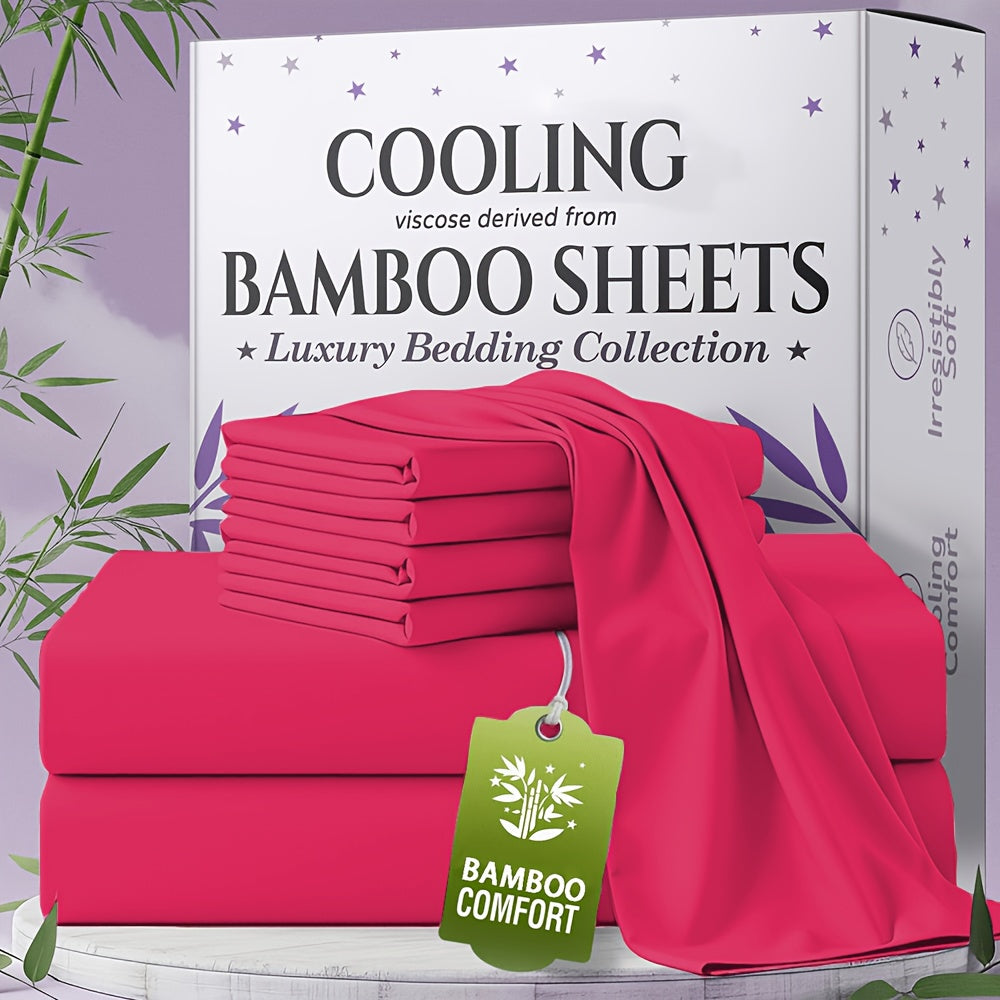 Bed Sheet Set Bamboo-Derived Fabric in 4- or 6-Piece Configuration with Extra-Deep Pocket and Fifteen Colors