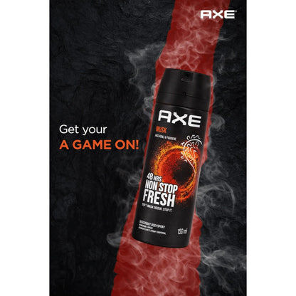 AXE Musk Body Spray Three-Pack with 150ml Black Aerosol Cans, Musk Scent Label and 5 oz Marking