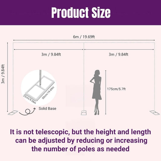 Backdrop Stand 10x20FT Wedding Arch Pipe Kit Square Metal Frame for Photography Party Baby Shower Birthday Stage Background Support Curtain Structure Freestanding Silver