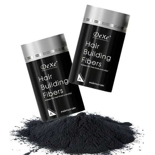 DeXe Hair Fiber Powder 2pcs x 22g — Natural Fine Thickening Fibers for Thinning Hair & Bald Spot Coverage, 1-Second Adhesion, Unisex for Men & Women, Black & Dark Brown