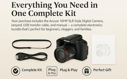 Digital Camera 1080P DSLR-Style Compact with 2.4-Inch Screen, 16X Digital Zoom, 9.88mm Lens and 32GB Card