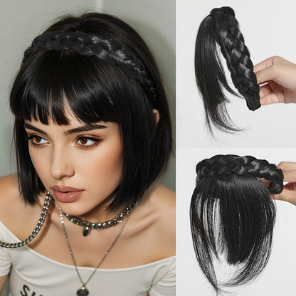 Headband Hair Extension with Bangs Synthetic — Women's Clip-On Fringe, 4 Colors: Black, Reddish Brown, Light Brown, Khaki, 4 Inch, Cosplay, Halloween & Party