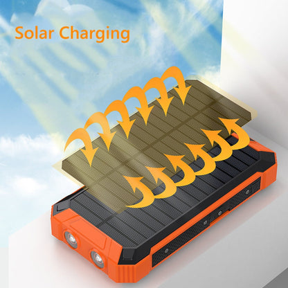 42800mAh Solar Power Bank Wireless Charging with 4 Built-In Cables – 6 Output Ports 15W Fast Charge Dual LED Flashlight Portable Battery Pack for iPhone Samsung Android Camping Travel Emergency