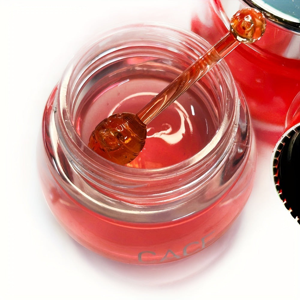 Lip Balm CACE 6-Piece Cherry Jar Set with Glossy Texture, Mini Applicator Spoons and Silver Lids