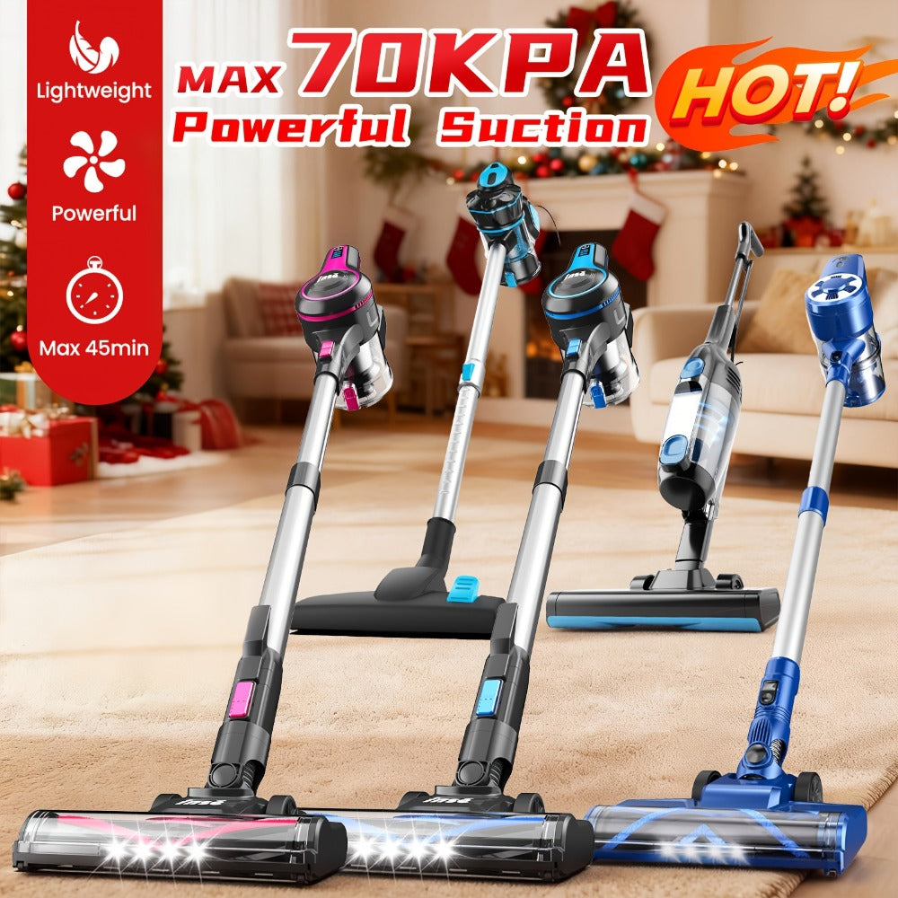 Stick and Handheld Vacuum Cleaner with LED Floor Head, Six Cordless Colors or Black Wired Model