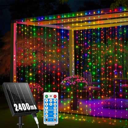 Solar Curtain String Lights, 3 x 3 Meters with 300 LEDs, Remote Control and One- or Two-Pack Options