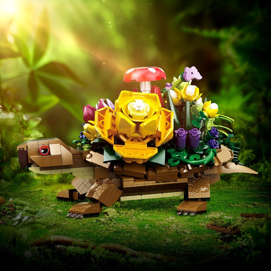 Turtle Flower Planter Building Block Set 510 Pieces – Cute Turtle Brick Puzzle Decor Toy, Unique Handmade Display Gift for Kids Teens Adults Birthday Valentine Christmas Halloween (Turtle Flower)