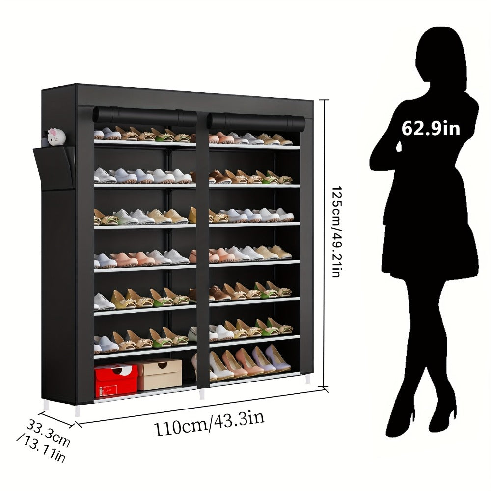 Shoe Rack 9-Tier Portable Double-Row Organizer for Up to 42 Pairs with Black Nonwoven Fabric Cover