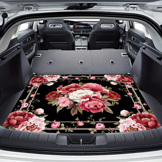 Car Cargo Mat Pink Peony Floral – Anti-Slip Washable Rear Trunk Pad, Wear-Resistant Pet Mat & Boot Liner for Car Interior, Universal Fit Vehicle Accessory