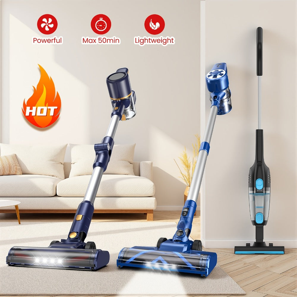 Stick and Handheld Vacuum Cleaner with LED Floor Head, Straight or 180-Degree Foldable Tube Options