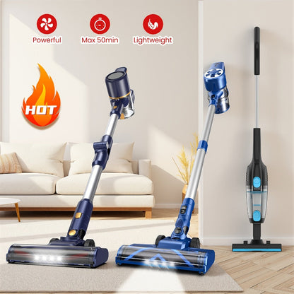 Stick and Handheld Vacuum Cleaner with LED Floor Head, Straight or 180-Degree Foldable Tube Options