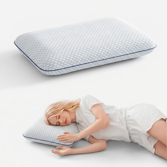 Bed Pillow for Side, Back & Stomach Sleepers – Washable Cover, Breathable Mesh, Standard Size – Blue & Grey