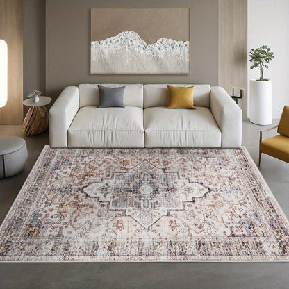 Area Rug Bohemian Retro Design in Beige or Grey with Six Foldable Machine-Washable Room Sizes