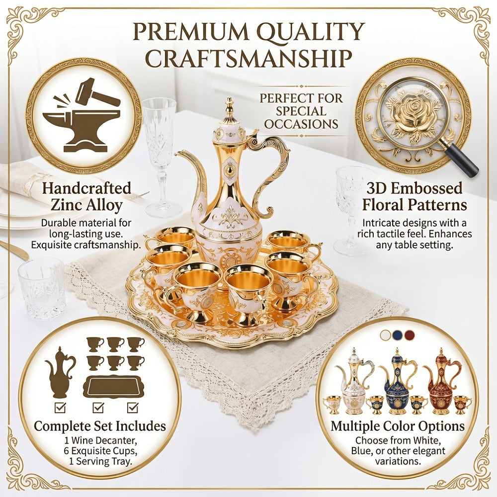 Vintage-Style Turkish Tea and Coffee Serving Set with Teapot, Six Cups and Tray in Three Colors