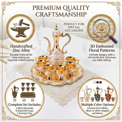 Vintage-Style Turkish Tea and Coffee Serving Set with Teapot, Six Cups and Tray in Three Colors