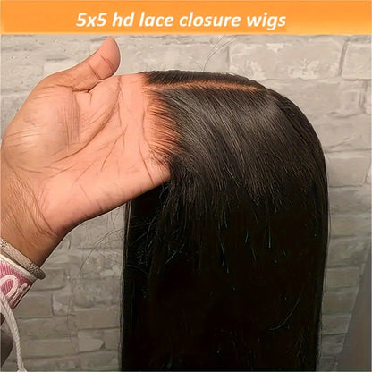 6x4.5 HD Lace Straight Human Hair Wig in Natural Black with Seven Lengths from 22 to 36 Inches