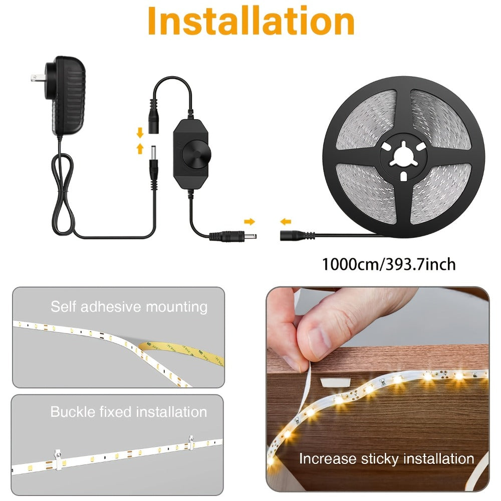 32.8ft 1200-LED Strip Light Kit with White and Warm White Selections, 24V Adapter and Knob Dimmer