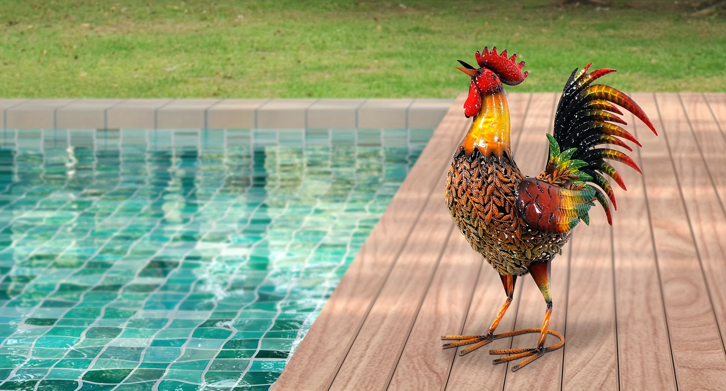 Metal Rooster Garden Stake Colorful Farmhouse Chicken Sculpture Outdoor Lawn Yard Decor Art Ornament Housewarming Gift 19 Inch